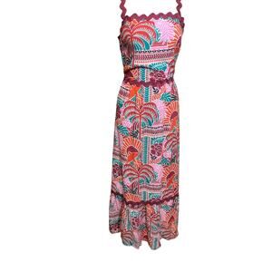 MSK Tropical Sleeveless Square Neck Maxi Dress Bric Brac Trim NWT  XL